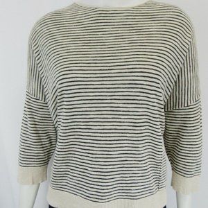 Eileen Fisher Ballet Neck Stripe Top Cozy Organic Linen Cotton Medium M Ochre